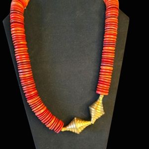 Wood and brass necklace